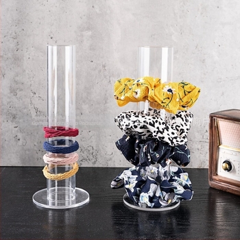 Prozirni akrilni stalak za trake za kosu, cilindrični dizajn okrugle cijevi, spojna konstrukcija