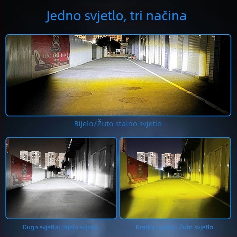LED prednje svjetlo za električni motocikl, kvadratno, 10 LED, visoko svjetleća leća, modificirano prednje svjetlo, dvobojna bijela i žuta, daljinsko i blisko svjetlo