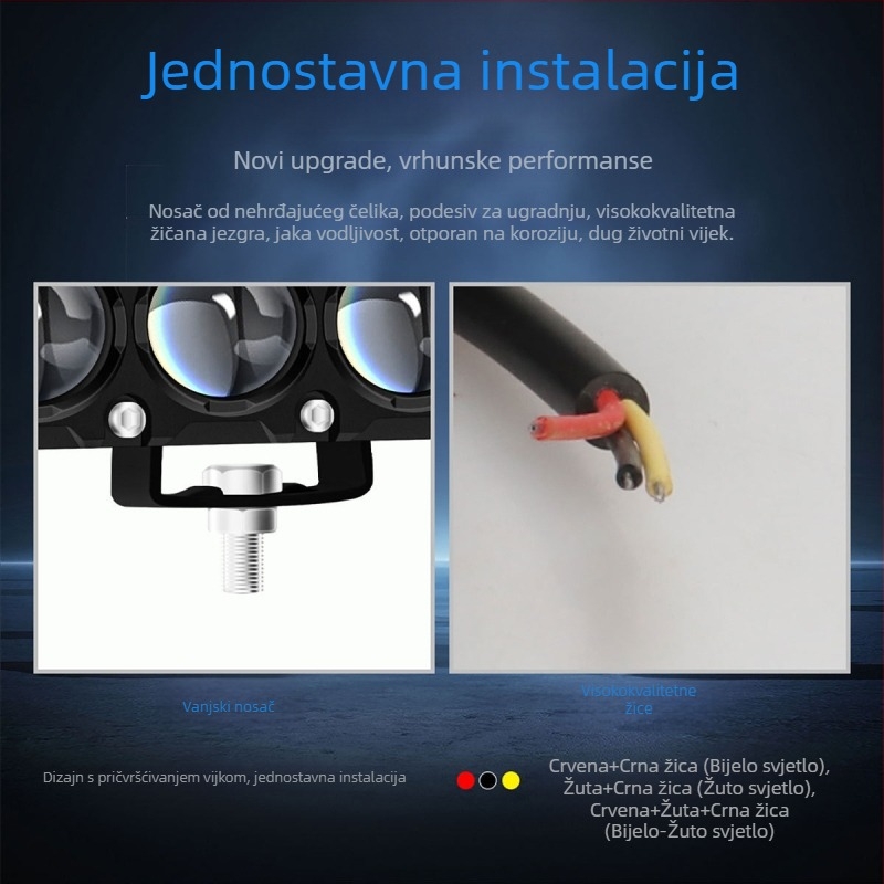 LED prednje svjetlo za električni motocikl, kvadratno, 10 LED, visoko svjetleća leća, modificirano prednje svjetlo, dvobojna bijela i žuta, daljinsko i blisko svjetlo