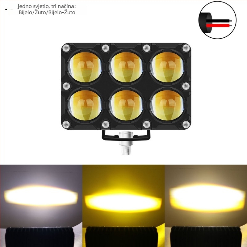 LED prednje svjetlo za električni motocikl, kvadratno, 10 LED, visoko svjetleća leća, modificirano prednje svjetlo, dvobojna bijela i žuta, daljinsko i blisko svjetlo