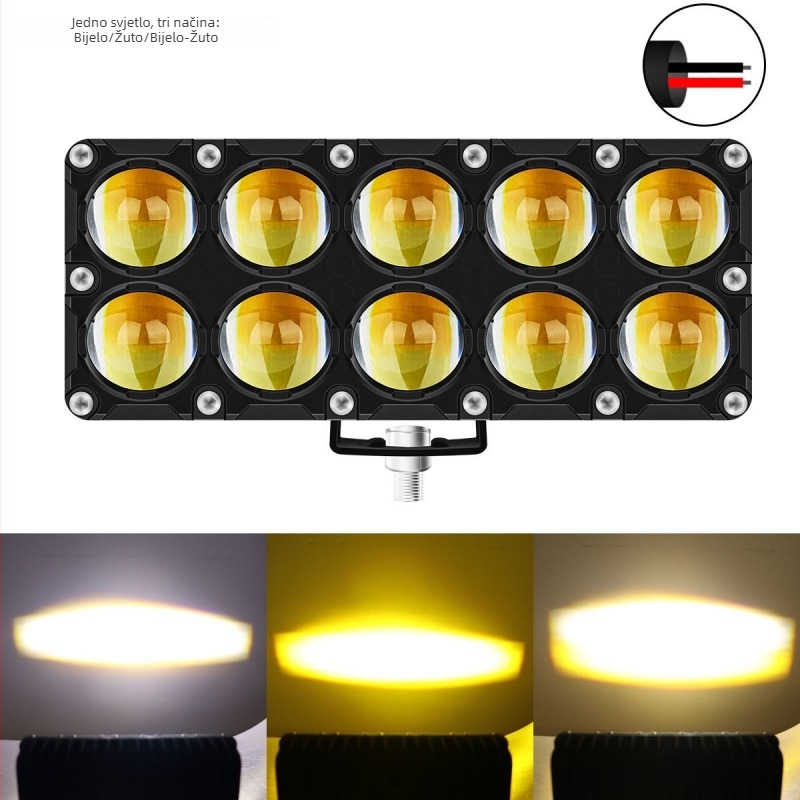 LED prednje svjetlo za električni motocikl, kvadratno, 10 LED, visoko svjetleća leća, modificirano prednje svjetlo, dvobojna bijela i žuta, daljinsko i blisko svjetlo