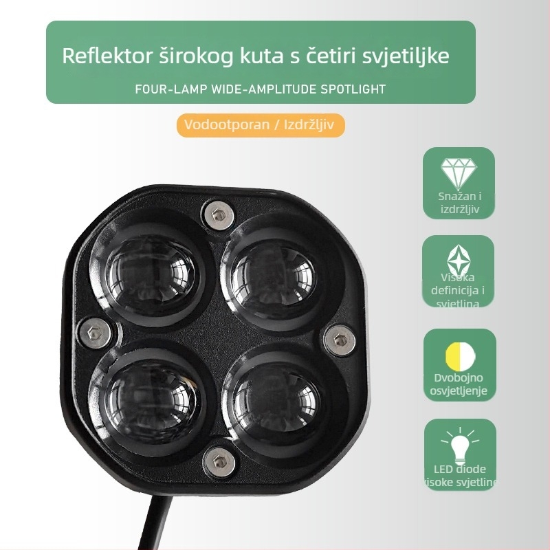 LED kvadratno svjetlo za motocikl, motiv četverolistne deteline, dvostruka leća, off-road svjetlo