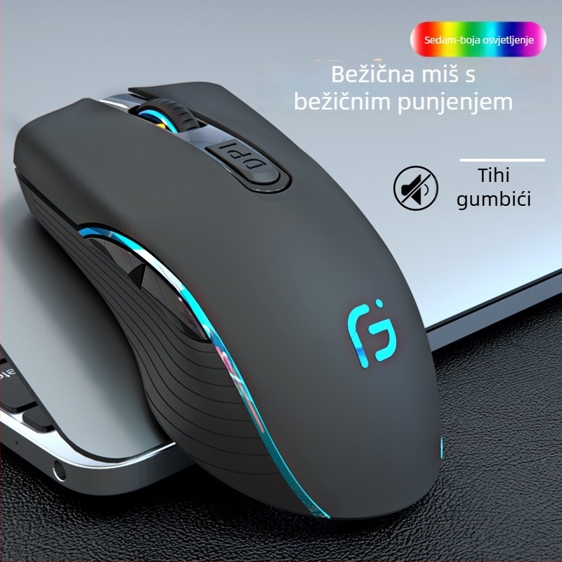 Bežična optička miš, punjiva, dualni način Bluetooth i 2.4G, 2400dpi, 6 tipki, USB sučelje, za laptop