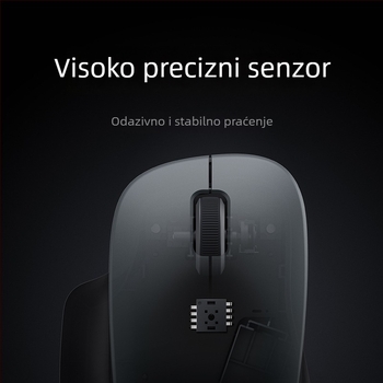 Bežični optički miš, 1200dpi, 2 tipke, USB 2.4G prijemnik, za stolno računalo, napajanje AA baterijom