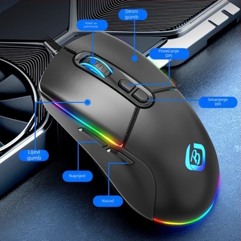Žična gaming miša USB 1000dpi 6 tipki, kabel 1,5 m