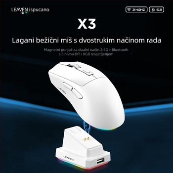 Crack X3 Bluetooth bežični miš s dvostrukim načinom i punjivom dokom, 3200 DPI, 6 tipki
