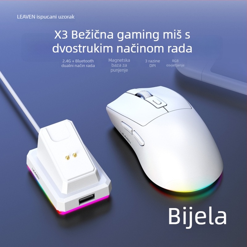 Crack X3 Bluetooth bežični miš s dvostrukim načinom i punjivom dokom, 3200 DPI, 6 tipki