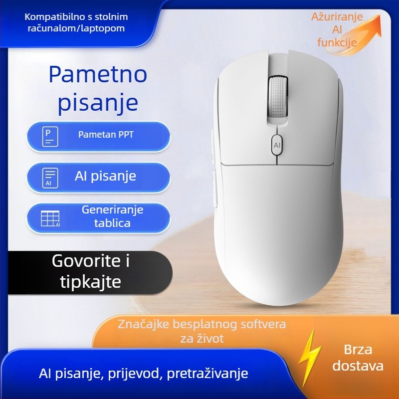 Bežična miša s dvostrukim načinom: Bluetooth + 2,4 GHz, ponovno se puni, DPI 4000, 6 tipki, ergonomski dizajn