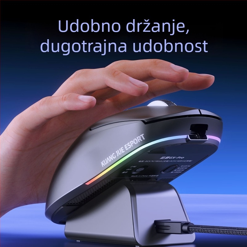 Bežični gaming miš Bluetooth s tri načina rada i punjačkom bazom, 5600DPI, 4 tipke, ergonomski