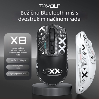 Bežična miška Thunder Wolf X8 za poslovne i gaming potrebe, tih rad, 2.4G/Bluetooth, 4 tipke, 1600 DPI, s naljepnicom protiv klizanja