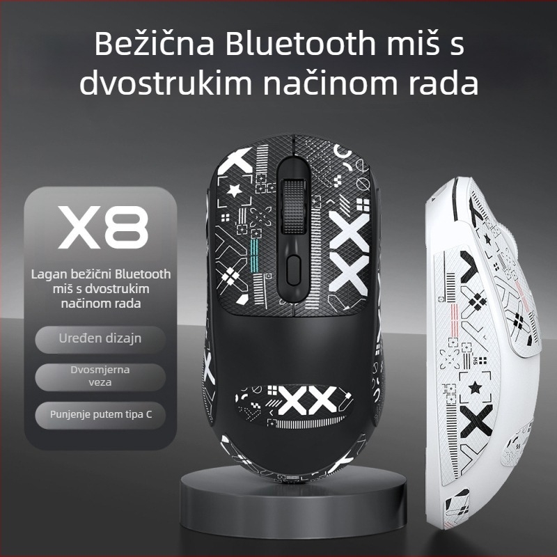 Bežična miška Thunder Wolf X8 za poslovne i gaming potrebe, tih rad, 2.4G/Bluetooth, 4 tipke, 1600 DPI, s naljepnicom protiv klizanja