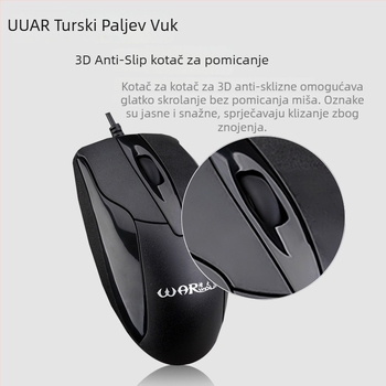 Žični USB miš, 1200 DPI, 3 tipke, ergonomski, kabel 1,5 m, za stolna računala