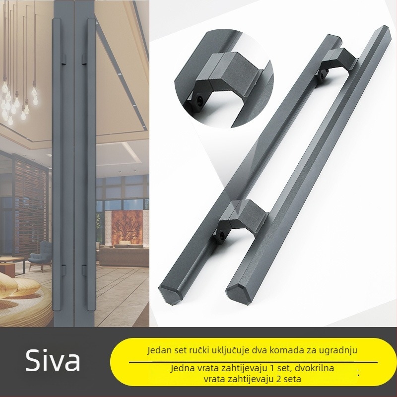 Set aluminijskih ručki za staklena vrata s okvirima, s nagibnim podom i oprugom, za klizna vrata