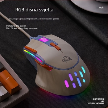 M2 gaming miš s RGB osvjetljenjem, optički USB miš, 2 tipke, 1000 DPI, makro tipka