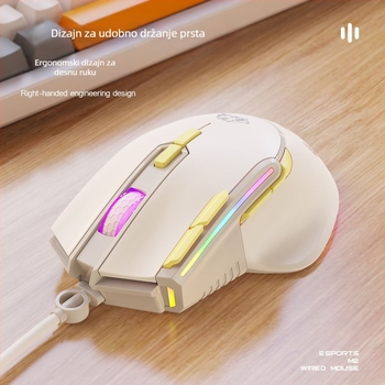 M2 gaming miš s RGB osvjetljenjem, optički USB miš, 2 tipke, 1000 DPI, makro tipka