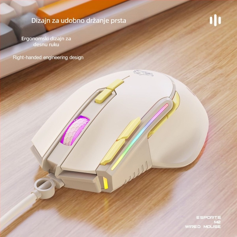 M2 gaming miš s RGB osvjetljenjem, optički USB miš, 2 tipke, 1000 DPI, makro tipka
