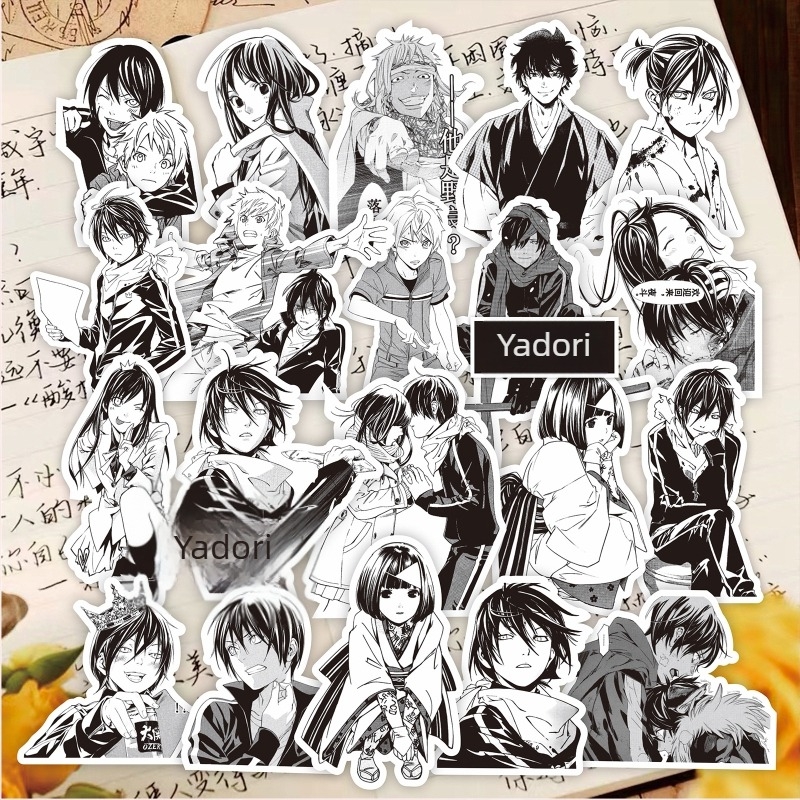 Noragami set naljepnica za dnevnik i futrolu za telefon – crno-bijeli kolag s Yato, Iki, Hiyori, Yukine (ljepljenje: Da; IP autorizacija: Ne; stil: japanski duh; proces: tisak)