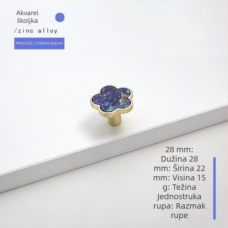 Drška za ormar u obliku cvijeta-školjke, od cinkove legure, galvanizirana, model 999, pogodna za ormare, garderobe i ladice