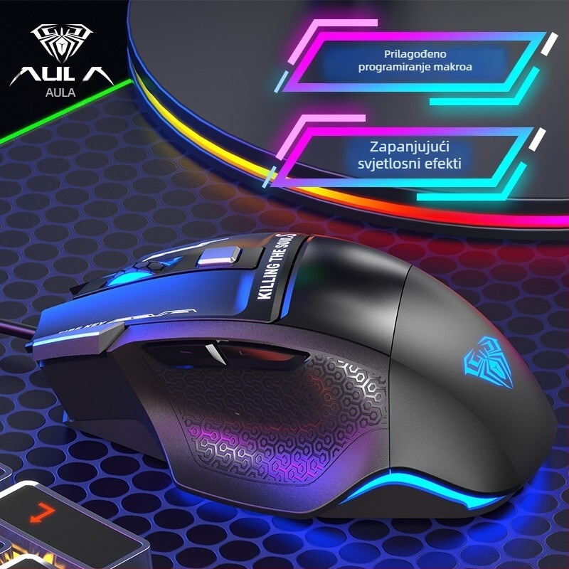 Žičana gaming miša s makro programiranjem, 6 tipki, DPI 2000, USB, ergonomski dizajn