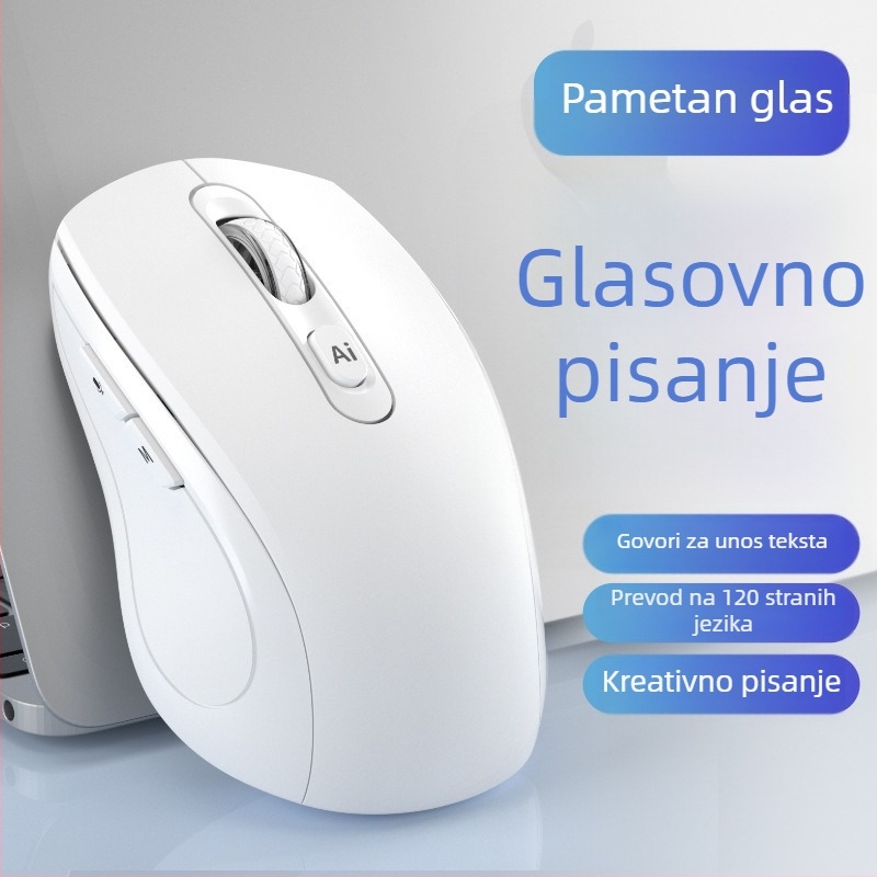 Bežični miš s AI glasovnim upravljanjem, 1200 dpi, 6 tipki, USB sučelje, 2,4 GHz, domet do 10 m