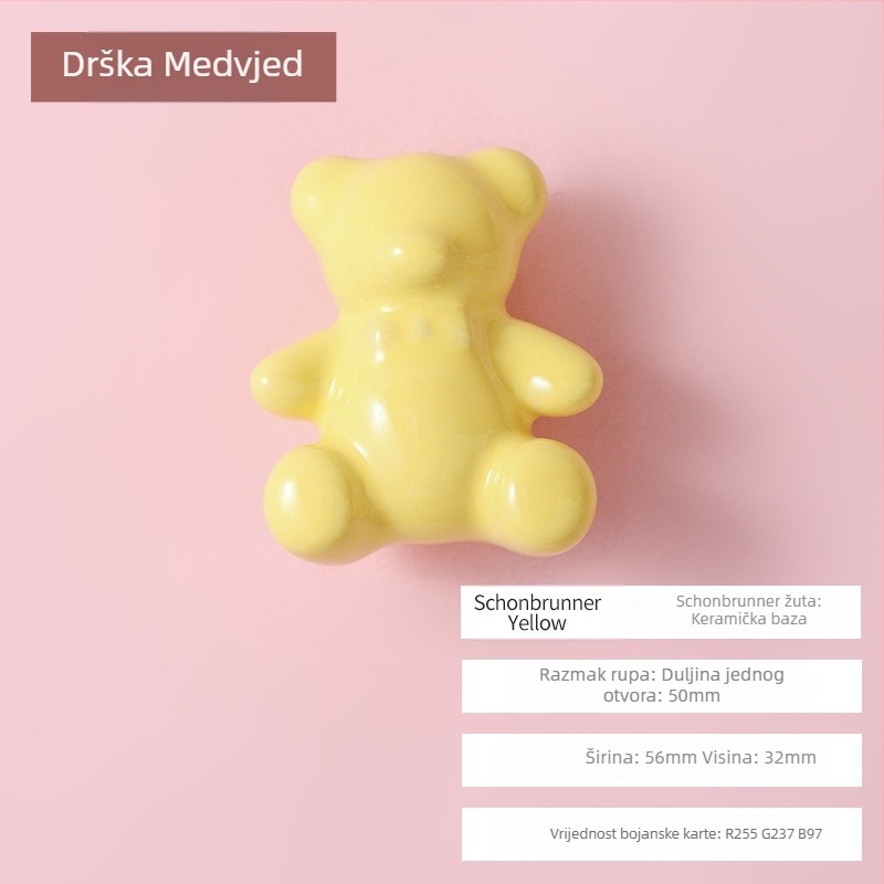 Ručka Teddy Bear za ormar i ladicu - keramika, šarena glazura, model 546, Peng E