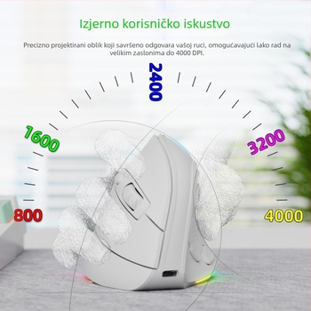 Bežična vertikalna ergonomska miša s dvostrukim načinom (2.4G/Bluetooth), 4000dpi, 9 tipki, punjiva, Bluetooth i 2.4GHz, domet do 10 m
