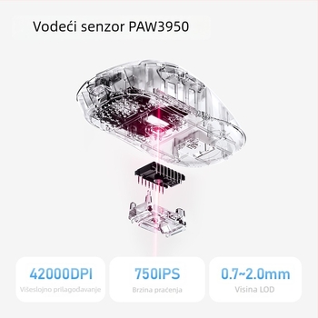 Gaming miš s žičnim i 2,4G bežičnim povezivanjem, PAW3950 senzor, 42000 DPI, ergonomski za desnu ruku