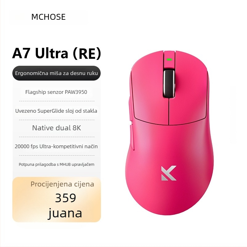 Gaming miš s žičnim i 2,4G bežičnim povezivanjem, PAW3950 senzor, 42000 DPI, ergonomski za desnu ruku