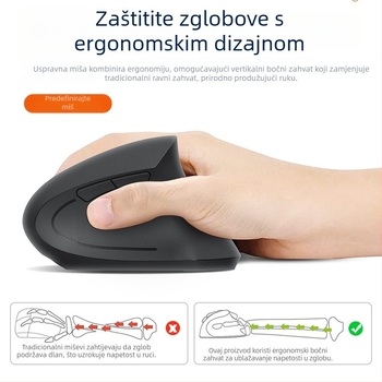 Bežična vertikalna ergonomska miška, pet generacija, desna ruka, dvomodni Bluetooth/2.4G, 1600 DPI