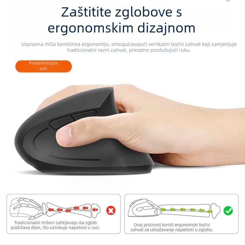 Bežična vertikalna ergonomska miška, pet generacija, desna ruka, dvomodni Bluetooth/2.4G, 1600 DPI