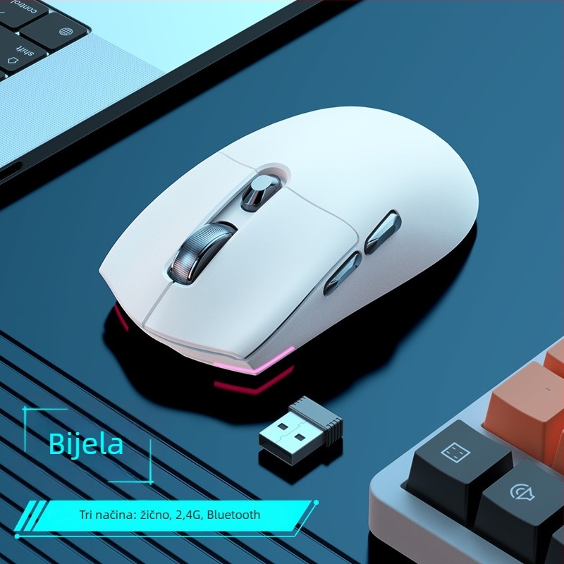 Gaming miš s PAW3311 senzorom, 12000 DPI, tri načina povezivanja: žični, 2.4G i Bluetooth, 1000Hz polling, težina 59 g