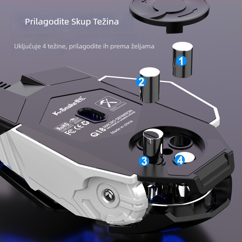 Q18 gaming miš, žičani, optički senzor, 5600dpi, 9 tipki, ergonomski, 6 DPI razina, kabel 1.5m