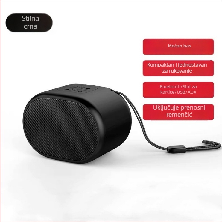 Bežični Bluetooth zvučnik, prijenosni za kuću i vani, podržava microSD i USB, Bluetooth 5.0, ugrađena baterija 1000–1200 mAh, snaga 3W, frekvencijski raspon 100 Hz–20 kHz