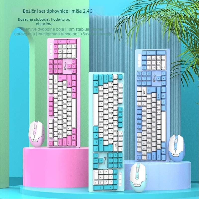 Bežični skup tastature i miša T906, 104 tipke, 2.4GHz, 1600 DPI, Plug‑and‑Play, ergonomski dizajn
