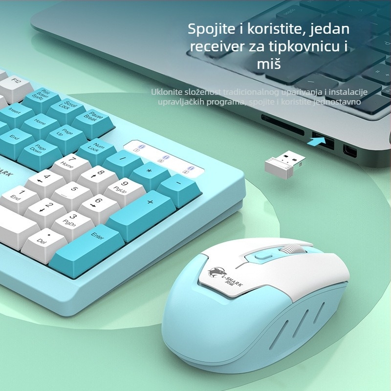 Bežični skup tastature i miša T906, 104 tipke, 2.4GHz, 1600 DPI, Plug‑and‑Play, ergonomski dizajn