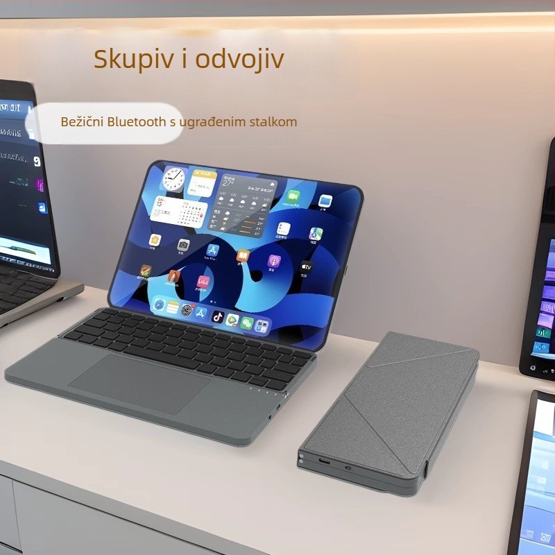 Bluetooth sklopiva tipkovnica s kožnim futrolom, 64 tipke, ABS materijal, škarasti prekidači