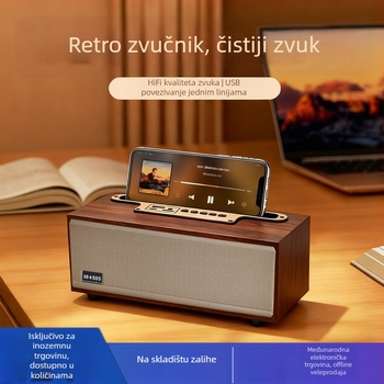 Bežični Bluetooth zvučnik za stolno korištenje s utorom za karticu, drveni retro kompaktni prijenosnik — Bluetooth verzija 5.3; nazivna snaga 8W; frekvencijski raspon 100 Hz–20 kHz; omjer signala i šuma ≥75 dB; ugrađena litij baterija 1000–1200 mAh