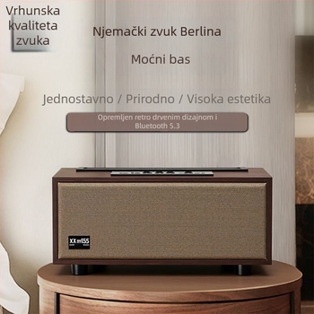 Bežični Bluetooth zvučnik za stolno korištenje s utorom za karticu, drveni retro kompaktni prijenosnik — Bluetooth verzija 5.3; nazivna snaga 8W; frekvencijski raspon 100 Hz–20 kHz; omjer signala i šuma ≥75 dB; ugrađena litij baterija 1000–1200 mAh