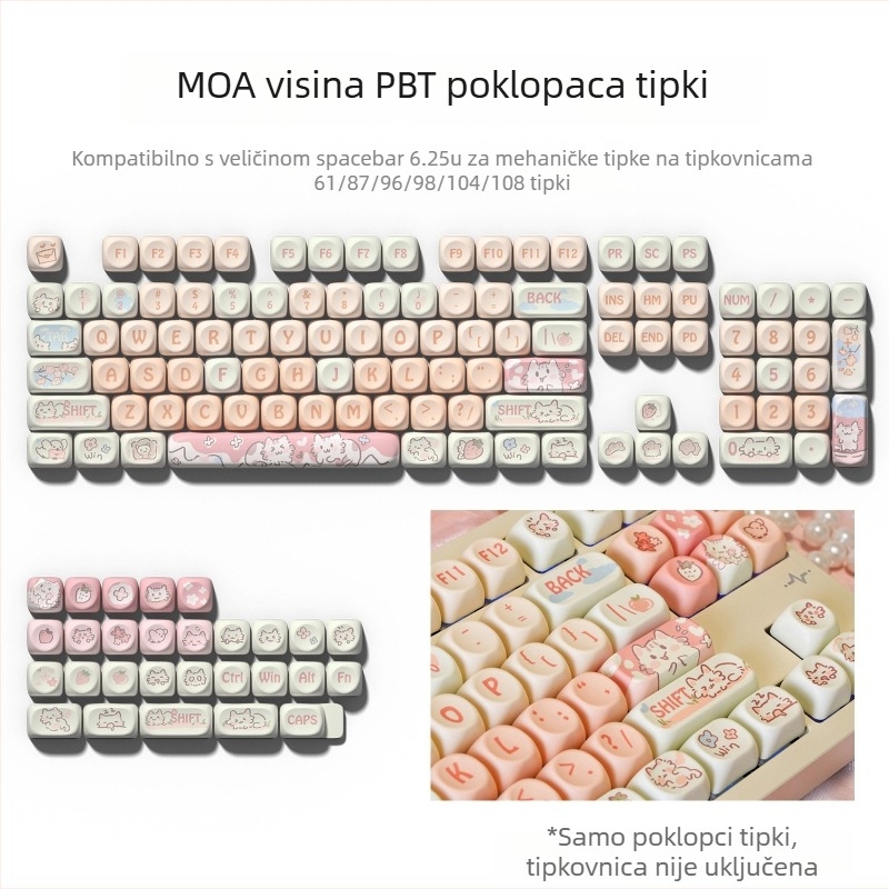 MOA Set kapica za mehaničku tipkovnicu, termalna sublimacija, kompatibilno s 75%/98% rasporedima, 98+ tipki, plastika