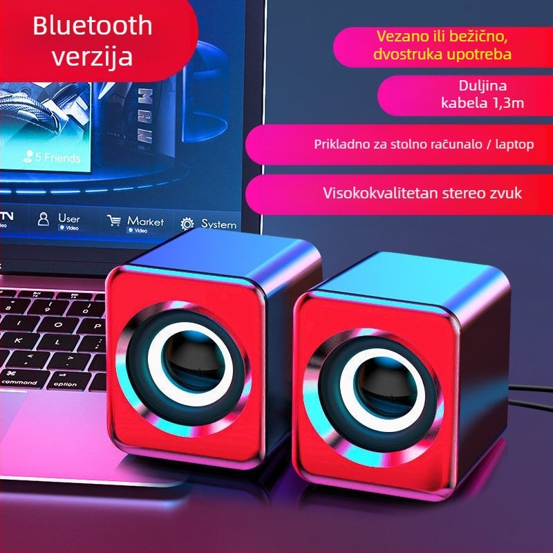 Desktop zvučnik sa subwooferom, USB i Bluetooth povezivanje; 40 Hz–20 kHz; SNR ≥100 dB; kućište od aluminijskog legura; ugrađena baterija 1200–2000 mAh