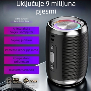 Subwoofer AI Bluetooth zvučnik s dubokim basom, Bluetooth veza, raspon frekvencija 100 Hz–20 kHz, SNR ≥70 dB, ABS kućište, IPX7 vodootpornost
