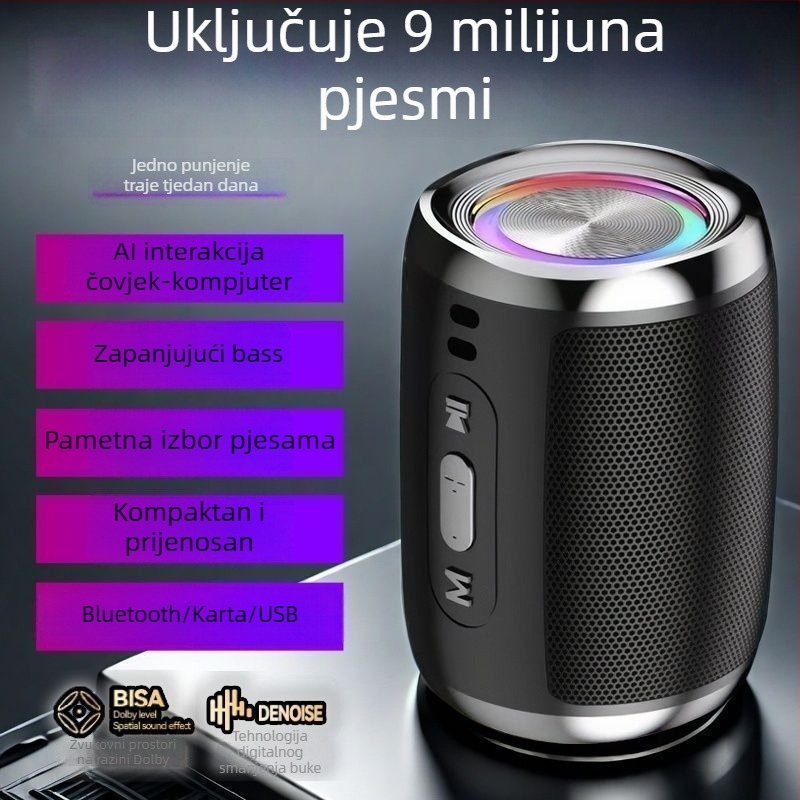 Subwoofer AI Bluetooth zvučnik s dubokim basom, Bluetooth veza, raspon frekvencija 100 Hz–20 kHz, SNR ≥70 dB, ABS kućište, IPX7 vodootpornost