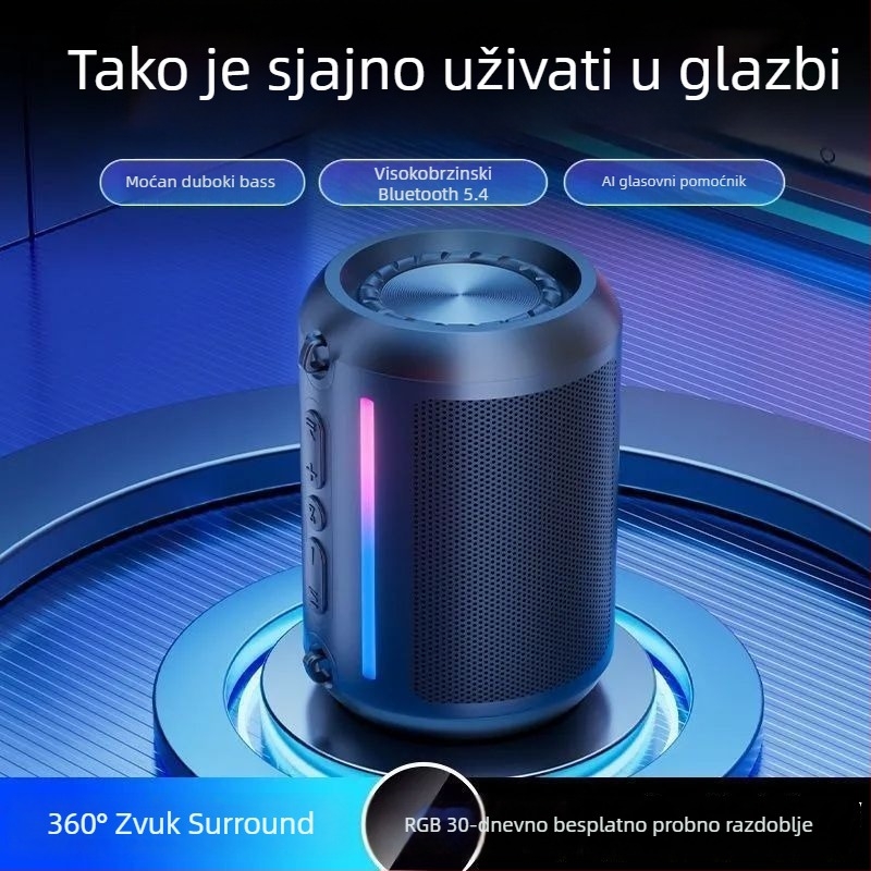 Subwoofer AI Bluetooth zvučnik s dubokim basom, Bluetooth veza, raspon frekvencija 100 Hz–20 kHz, SNR ≥70 dB, ABS kućište, IPX7 vodootpornost