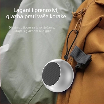 Metalni Bluetooth zvučnik, TWS mini bežični subwoofer za kućnu i vanjsku upotrebu, Bluetooth 5.0, 100Hz-20kHz, SNR ≥60dB, domet 10m, ugrađena baterija 300–500mAh