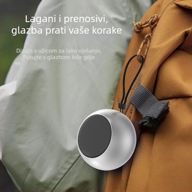 Metalni Bluetooth zvučnik, TWS mini bežični subwoofer za kućnu i vanjsku upotrebu, Bluetooth 5.0, 100Hz-20kHz, SNR ≥60dB, domet 10m, ugrađena baterija 300–500mAh