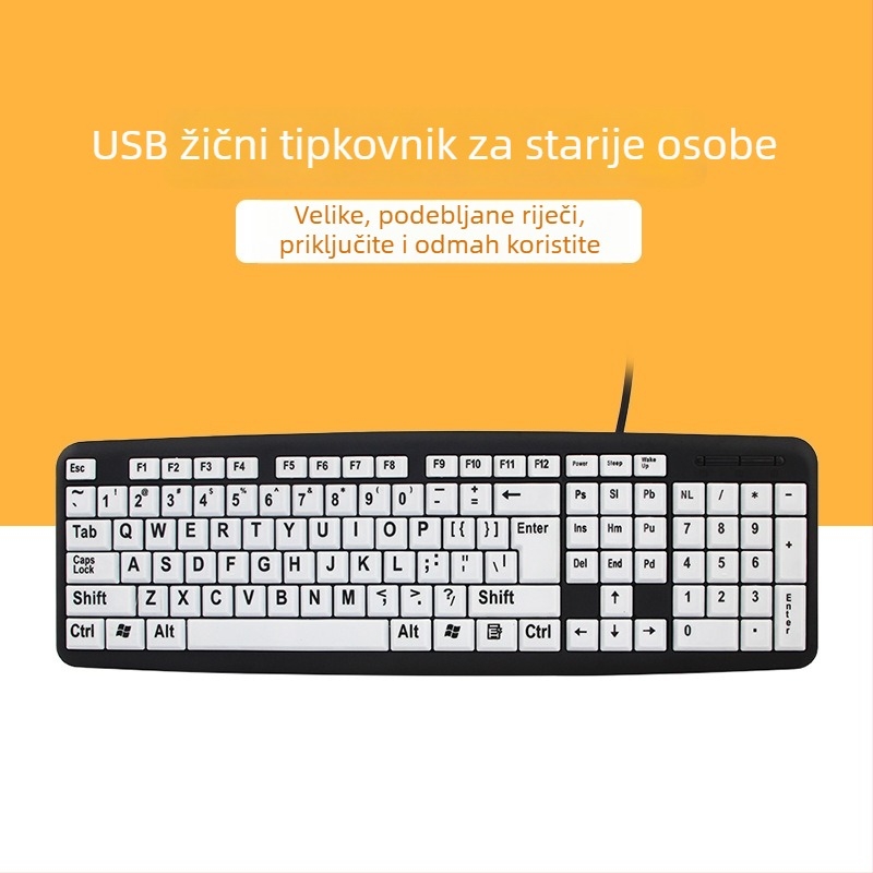 Numerička tipkovnica USB, kabelska, 104/107 tipki, vodootporna, ABS materijal