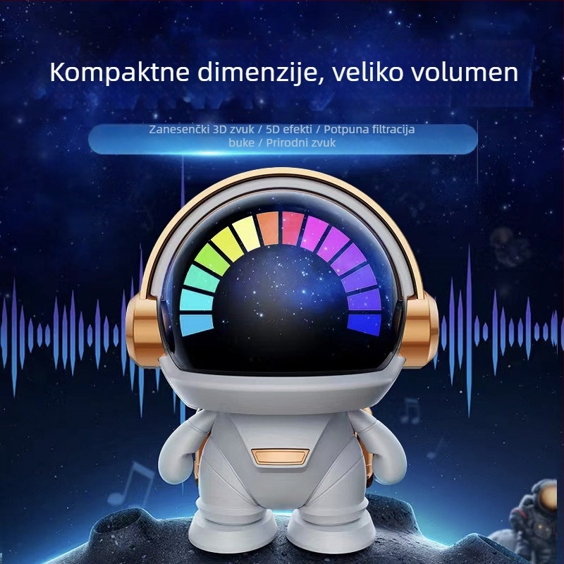 Bežični Bluetooth zvučnik s dizajnom astronauta, kompaktni mini desktop zvučnik, Bluetooth 5.0, ugrađena baterija 4000–6000 mAh, frekvencijski raspon 40 Hz–20 kHz, SNR ≥70 dB, domet 30 m