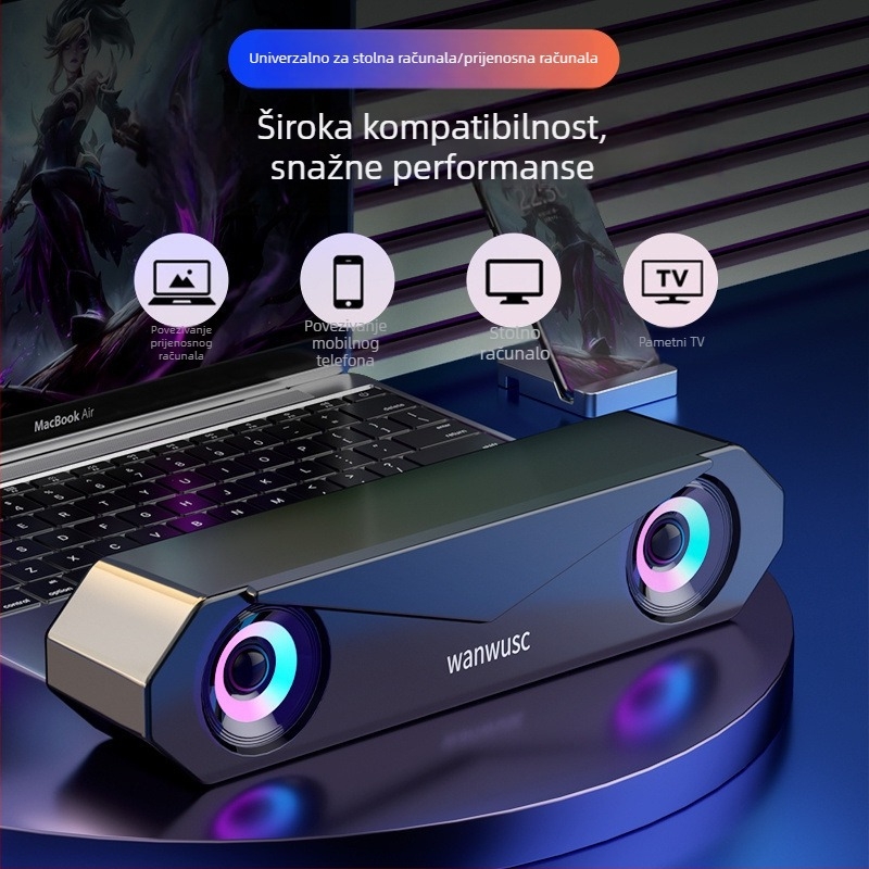 Jeftini stolni zvučnici za računalo s Bluetoothom, USB/3,5 mm kabelskom vezom, srednjebasan, pravokutnog oblika