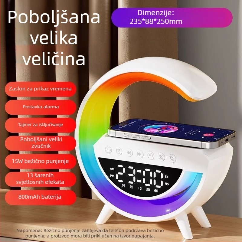 BT3401 Mini Bluetooth zvučnik s ambijentalnim svjetlom, stolni zvučnik, bežično punjenje – model G63