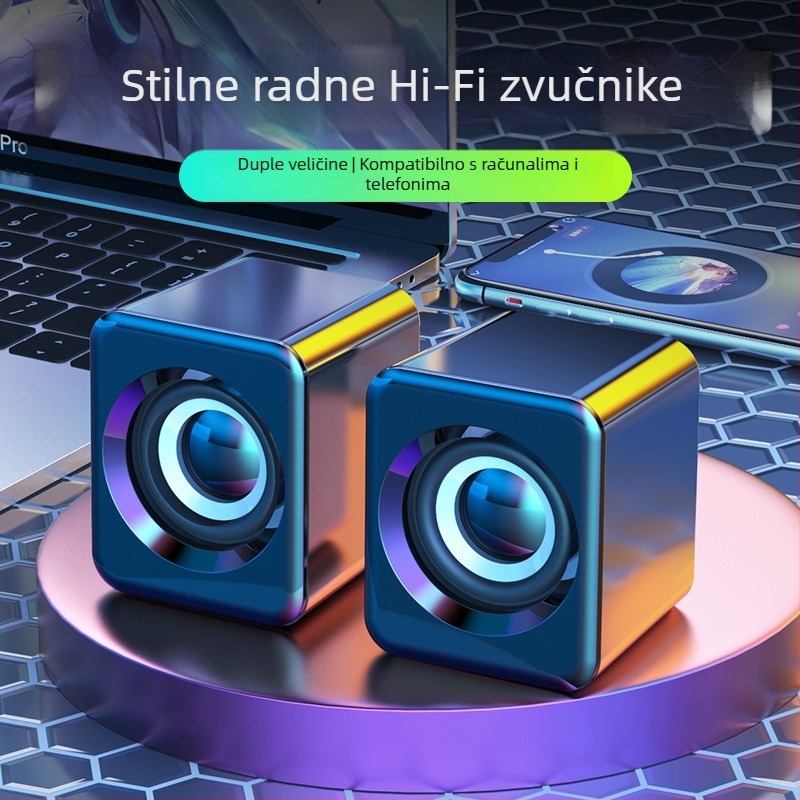 Računalni stolni audio sustav s Bluetoothom, USB-om i 3,5 mm ulazom; frekvencijski odziv 40 Hz–20 kHz; SNR ≥100 dB; IPX4 vodootpornost; ugrađena baterija 1200–2000 mAh
